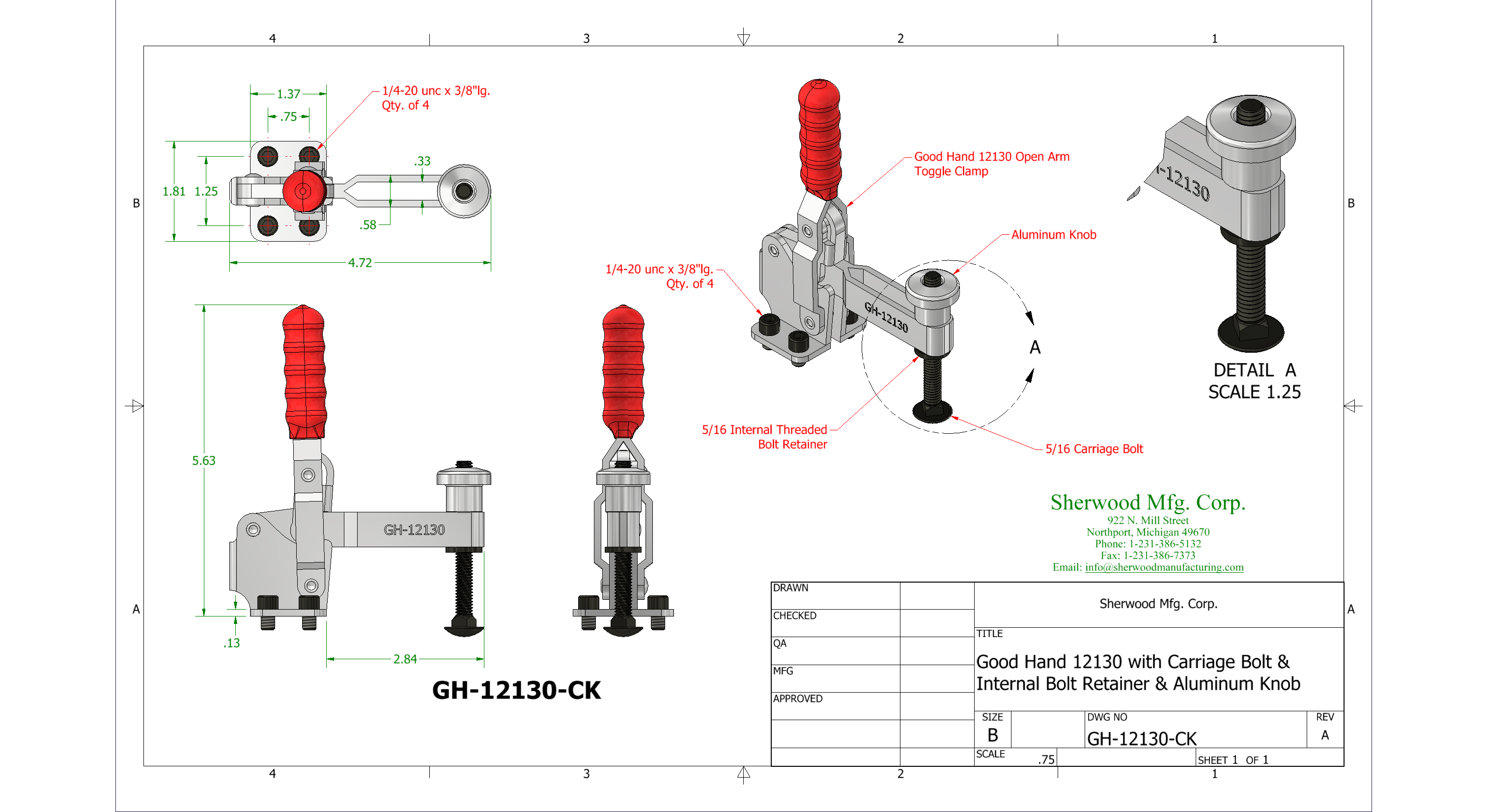 12130 Carriage Bolt Aluminum Knob